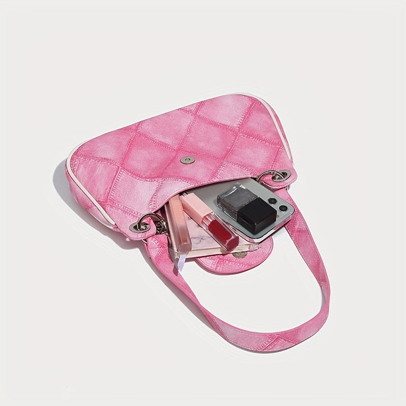 ファッション アーガイル柄ショルダーバッグ ヴィンテージ風 チェーンバゲットバッグ レディース スクエア脇掛けミニバッグ