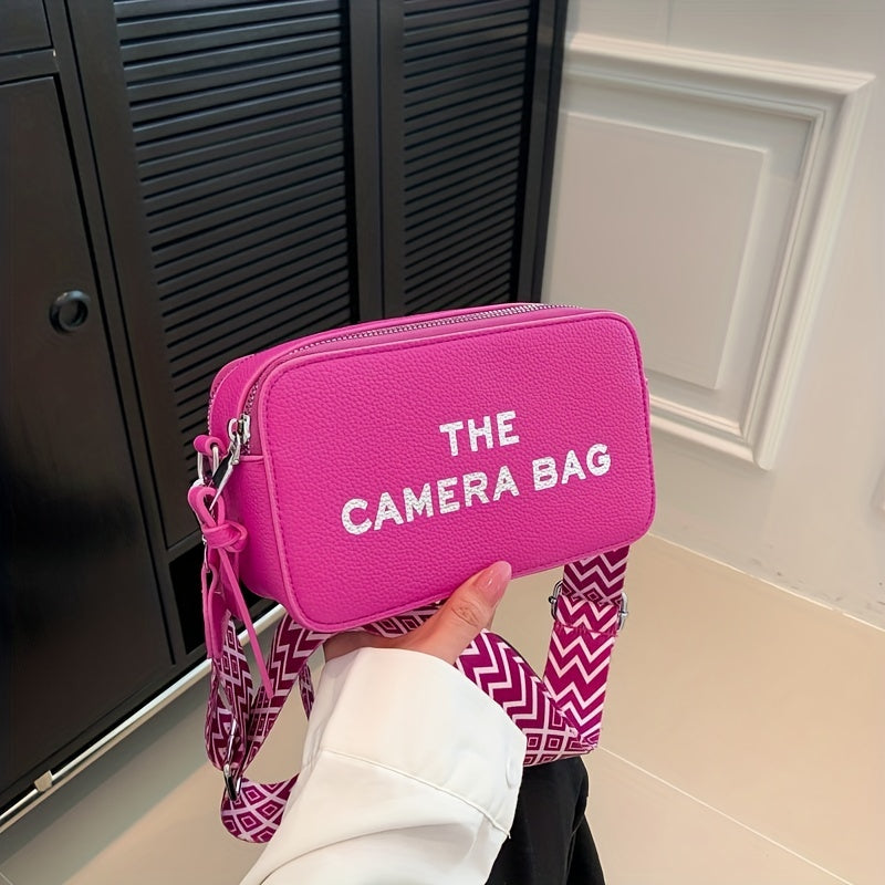 シンプルレター柄 ミニスクエア クロスボディバッグ どんなコーデにも合う ファスナーショルダー レディース カジュアルバッグ