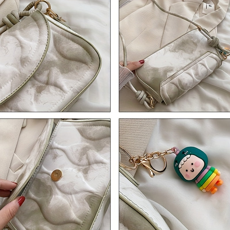 グラデーション型押し ショルダーバッグ ファッション PUレザー クロスボディ かわいいチャーム付き 脇掛けミニバッグ