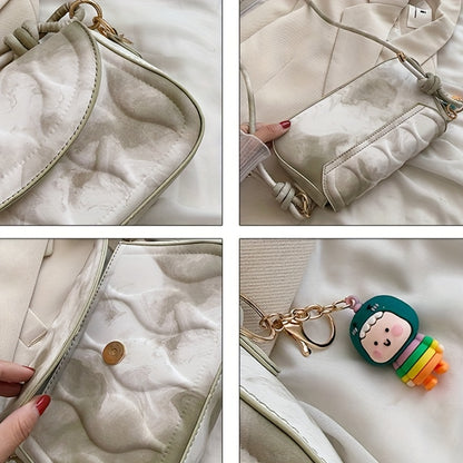 グラデーション型押し ショルダーバッグ ファッション PUレザー クロスボディ かわいいチャーム付き 脇掛けミニバッグ