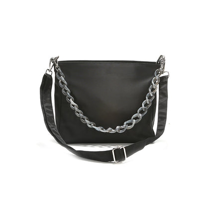 アクリルチェーン装飾 ショルダーバッグ 通勤・通学向け 大容量 クロスボディ スタイリッシュ レディースバッグ