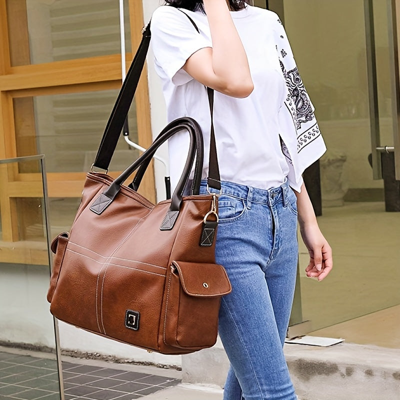 大容量 ソフトハンドバッグ PUレザー 防水仕様 ショルダーバッグ 取り外し可能ストラップ付き カジュアルデザイン