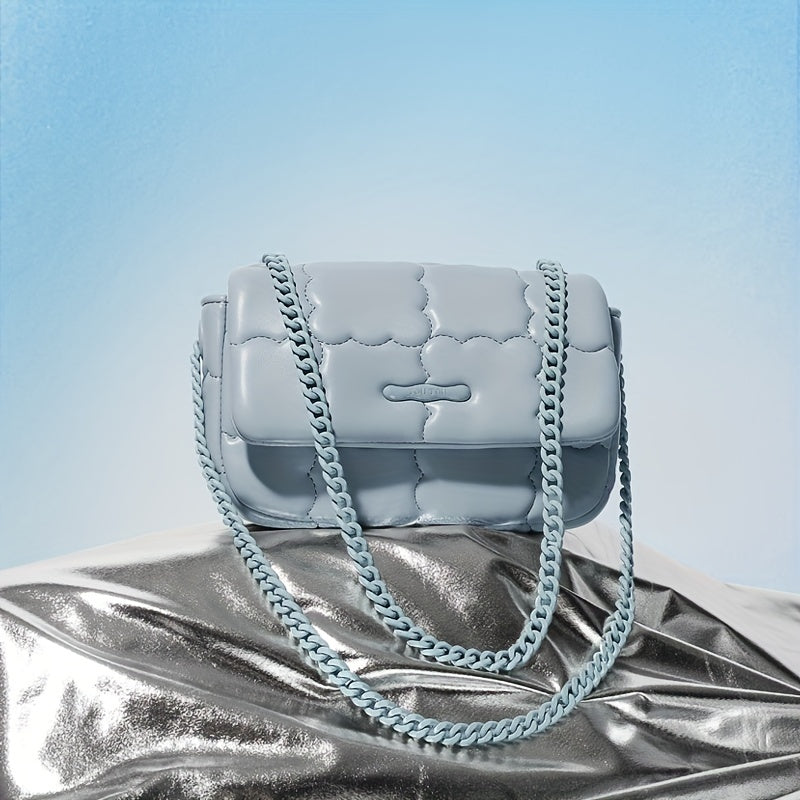 TOUTOU 刺繍 クロスボディバッグ ビスケットデザイン スクエアバッグ PUレザー フラップショルダー レディース