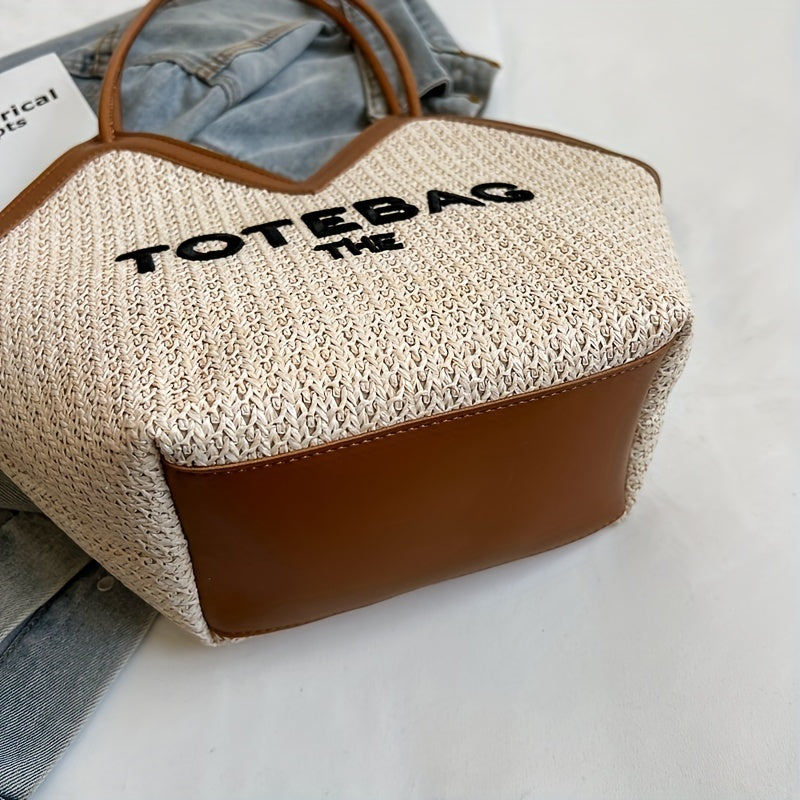 トレンド 編み込み トートバッグ レター柄 ストローショルダーバッグ ショッピング・ビーチに使える レディースバッグ
