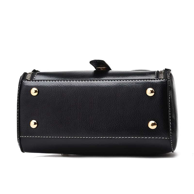 おしゃれバックル サッチェルバッグ レディース フェイクレザー フラップバッグ カジュアル 無地 ショルダーバッグ