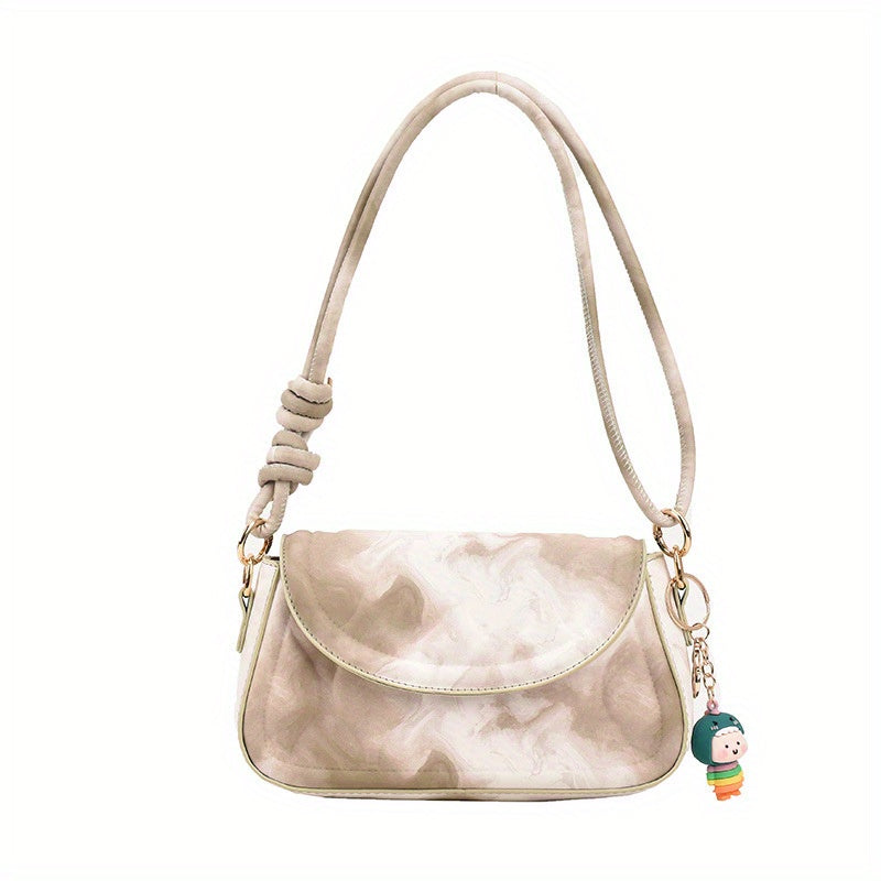 グラデーション型押し ショルダーバッグ ファッション PUレザー クロスボディ かわいいチャーム付き 脇掛けミニバッグ