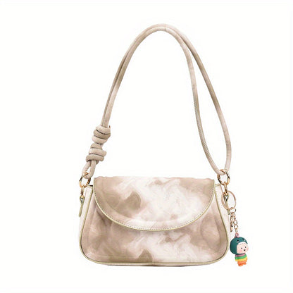 グラデーション型押し ショルダーバッグ ファッション PUレザー クロスボディ かわいいチャーム付き 脇掛けミニバッグ