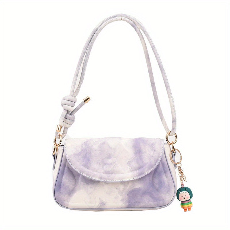 グラデーション型押し ショルダーバッグ ファッション PUレザー クロスボディ かわいいチャーム付き 脇掛けミニバッグ