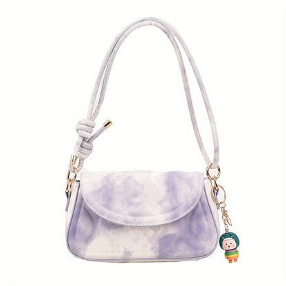 グラデーション型押し ショルダーバッグ ファッション PUレザー クロスボディ かわいいチャーム付き 脇掛けミニバッグ
