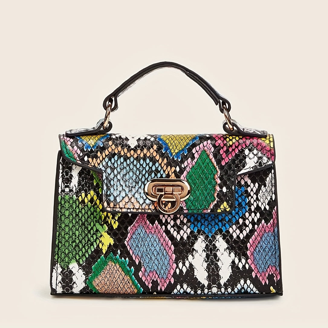 クロコ型押し ショルダーバッグ 無地 チェーンストラップ クロスボディ バックル装飾 トップハンドル レディースバッグ