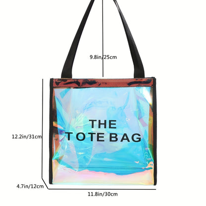 防水 クリアレーザートートバッグ トレンドPVCショルダーバッグ ホログラフィック 夏のビーチバッグ／旅行・アウトドア用