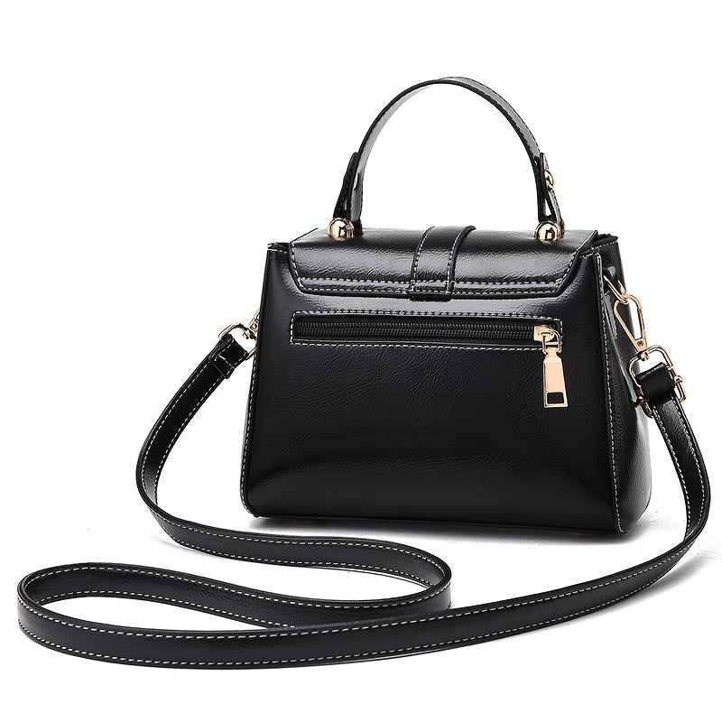 おしゃれバックル サッチェルバッグ レディース フェイクレザー フラップバッグ カジュアル 無地 ショルダーバッグ