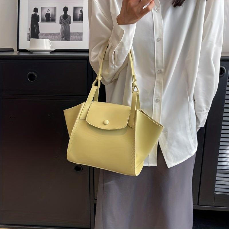 レディース ヴィンテージトートバッグ スナップボタン ショルダーバッグ 通勤向け エレガント フラップハンドバッグ