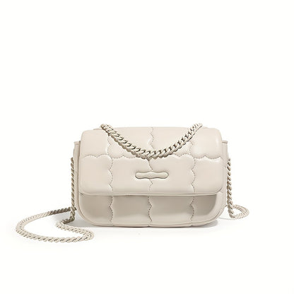 TOUTOU 刺繍 クロスボディバッグ ビスケットデザイン スクエアバッグ PUレザー フラップショルダー レディース