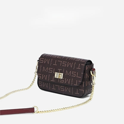 スモール レタープリント スクエアバッグ バックル装飾 レディース クロスボディ ファッション チェーンショルダーバッグ