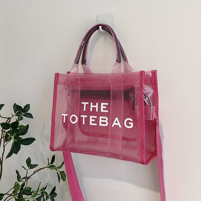 クリアメッシュ トートバッグ レディース 大容量 ショルダーバッグ 防水PVC インナーポーチ付き ビーチバッグ