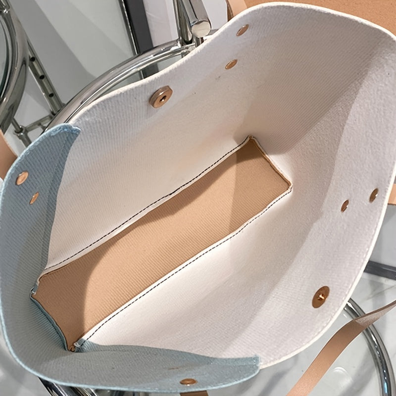 クラシック レター型押し トートバッグ 2トーン ショルダーバッグ シンプル カラーブロック ハンドバッグ