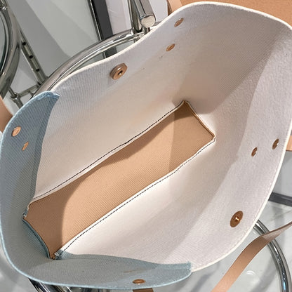 クラシック レター型押し トートバッグ 2トーン ショルダーバッグ シンプル カラーブロック ハンドバッグ