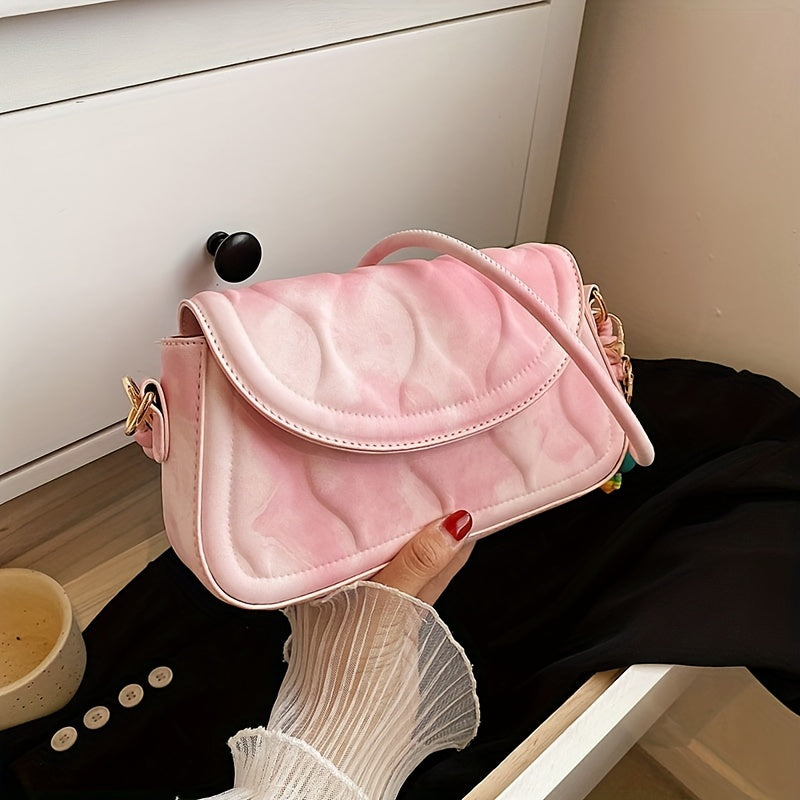 グラデーション型押し ショルダーバッグ ファッション PUレザー クロスボディ かわいいチャーム付き 脇掛けミニバッグ