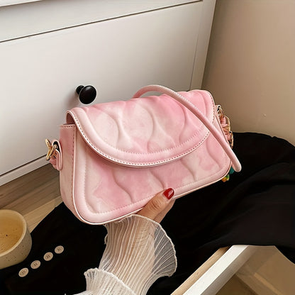 グラデーション型押し ショルダーバッグ ファッション PUレザー クロスボディ かわいいチャーム付き 脇掛けミニバッグ