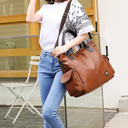 大容量 ソフトハンドバッグ PUレザー 防水仕様 ショルダーバッグ 取り外し可能ストラップ付き カジュアルデザイン