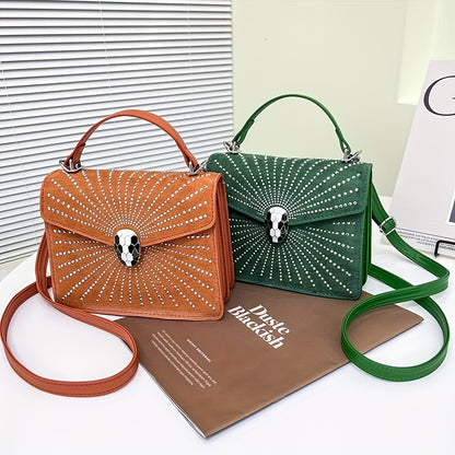 ラインストーン装飾 ハンドバッグ スネークヘッドバックル クロスボディバッグ レディース 小さめ フラップスクエア