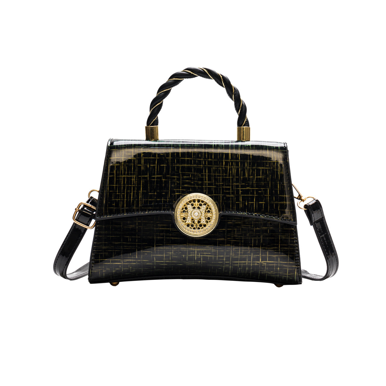 編み込みデザイン ハンドバッグ トレンド PUレザー フラップバッグ バックル装飾 レディース クロスボディ