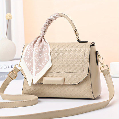 千鳥格子 メッセンジャーバッグ スカーフデザイン PUレザー クロスボディ 万能 通勤用 レディースハンドバッグ