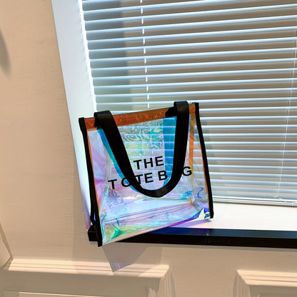 クリアレーザー トートバッグ レディース ホログラフィック ショルダーバッグ 防水仕様 旅行・ビーチ・ギフトバッグ