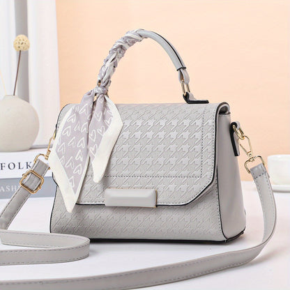 千鳥格子 メッセンジャーバッグ スカーフデザイン PUレザー クロスボディ 万能 通勤用 レディースハンドバッグ