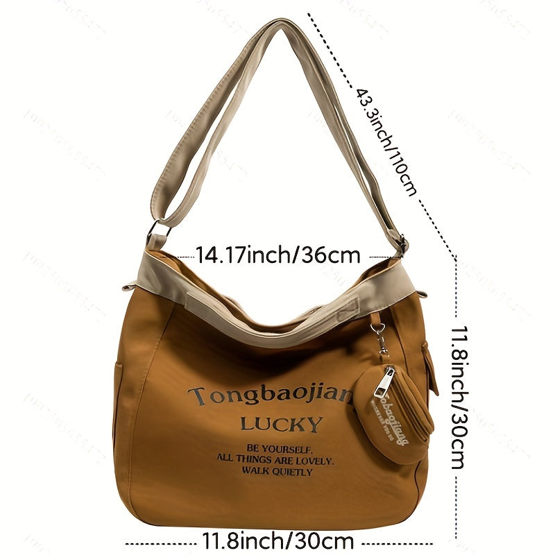 レター柄 ホーボーバッグ コインポーチ付き カジュアル キャンバス クロスボディ レディース 大容量 ショルダーバッグ