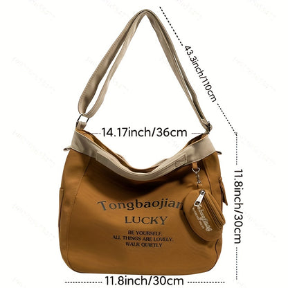 レター柄 ホーボーバッグ コインポーチ付き カジュアル キャンバス クロスボディ レディース 大容量 ショルダーバッグ