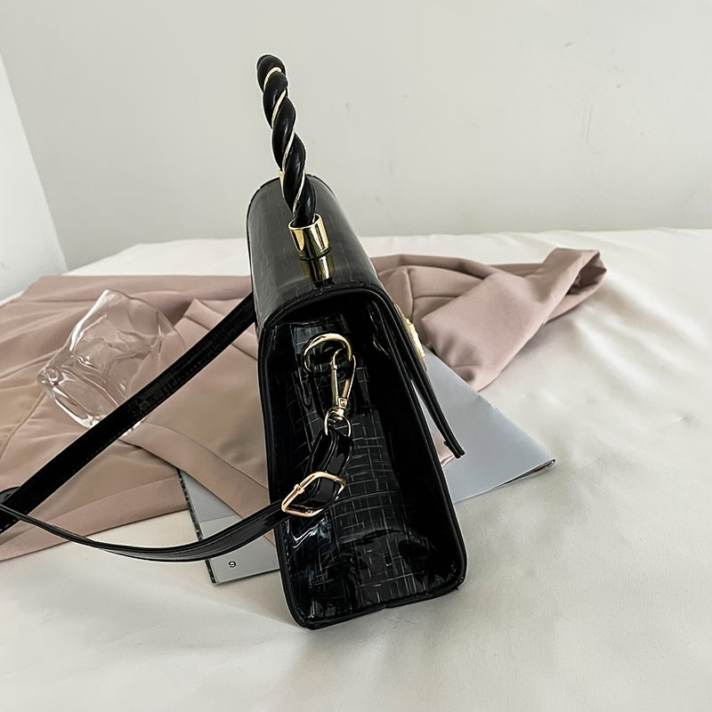 編み込みデザイン ハンドバッグ トレンド PUレザー フラップバッグ バックル装飾 レディース クロスボディ