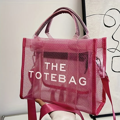 クリアトートバッグ レディース メッシュデザイン サマービーチバッグ トレンドPVC クロスボディ 旅行用
