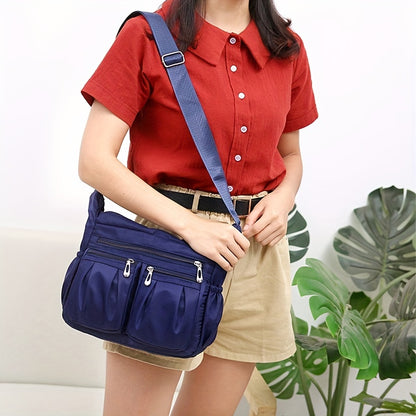 カジュアル ギャザー クロスボディバッグ レディース 多層収納 ポーチ 大容量 ナイロンショルダーバッグ