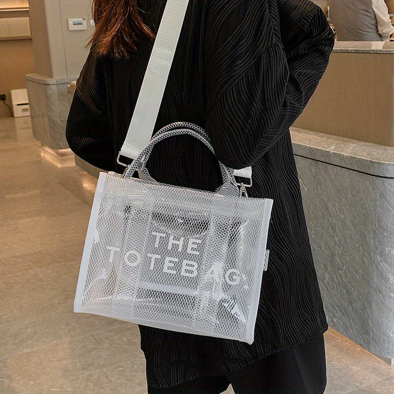 クリアメッシュ トートバッグ レディース 大容量 ショルダーバッグ 防水PVC インナーポーチ付き ビーチバッグ