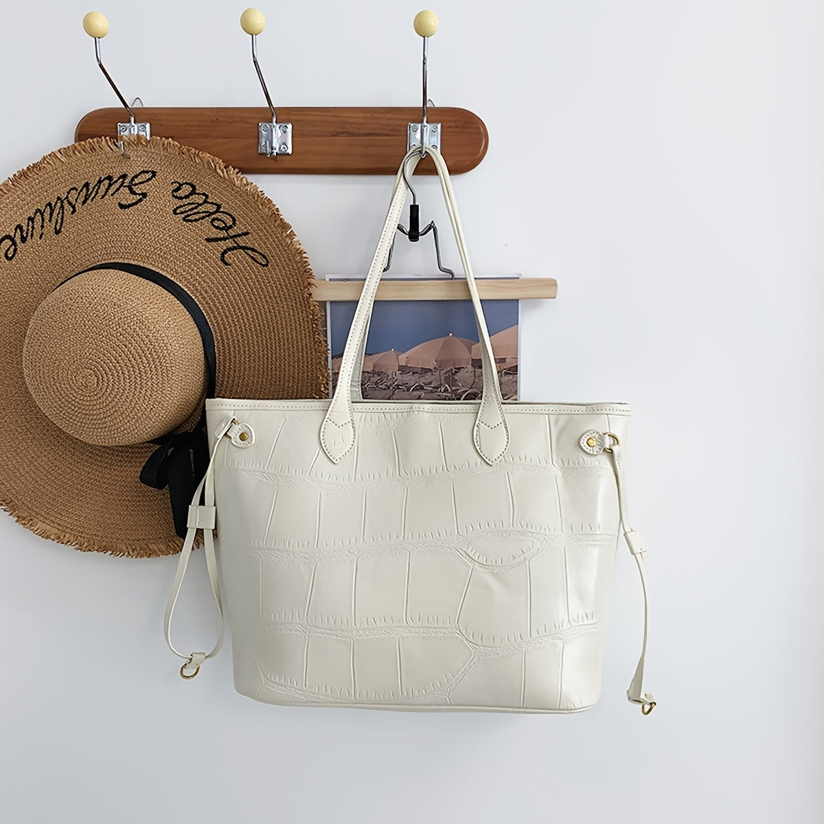 クロコ柄 トートバッグ シンプル 大容量 トレンドショルダー クラッチ付き 無地 通勤バッグ レディース