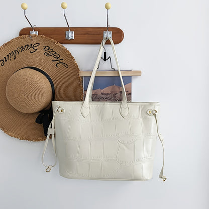 クロコ柄 トートバッグ シンプル 大容量 トレンドショルダー クラッチ付き 無地 通勤バッグ レディース