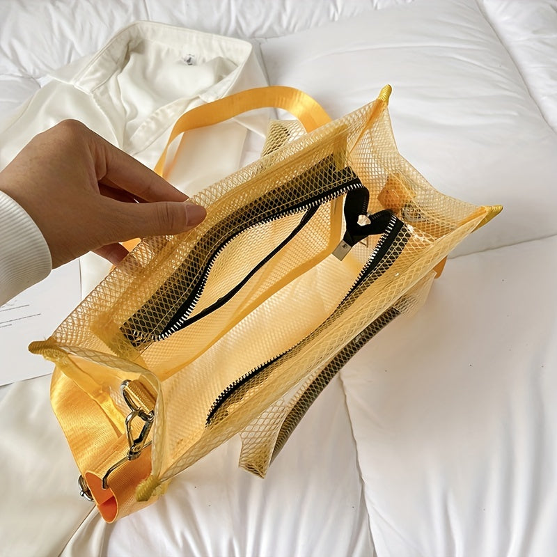 クリアメッシュ トートバッグ レディース 大容量 ショルダーバッグ 防水PVC インナーポーチ付き ビーチバッグ