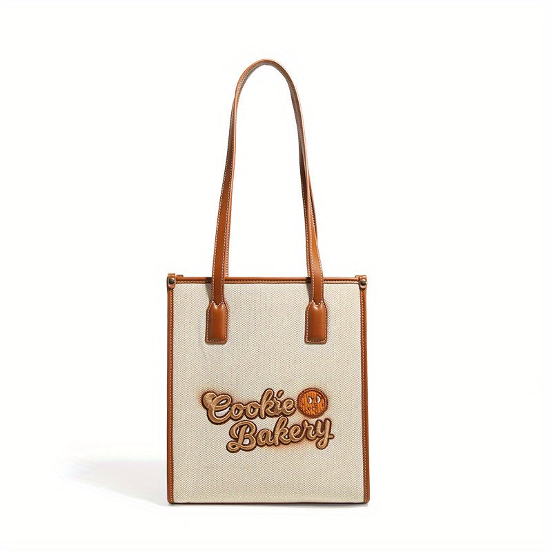 クッキー刺繍 キャンバスハンドバッグ 小さめ スクエアショルダーバッグ かわいい 脇掛けミニバッグ レディース