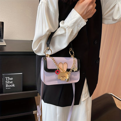 かわいいメタルバニー装飾 ショルダーバッグ トレンド ミニスクエア クロスボディ どんなコーデにも合う チェーンバッグ