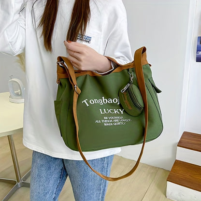 レター柄 ホーボーバッグ コインポーチ付き カジュアル キャンバス クロスボディ レディース 大容量 ショルダーバッグ