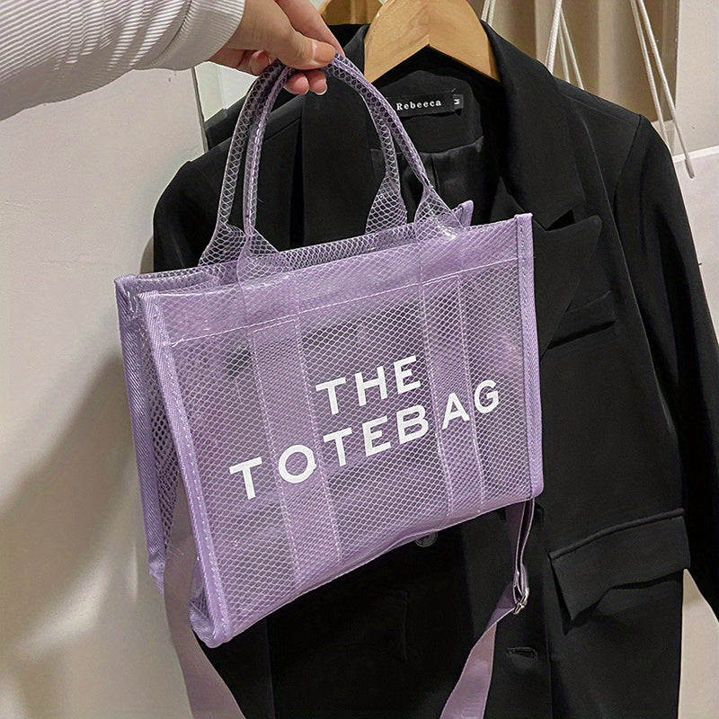 クリアメッシュ トートバッグ レディース 大容量 ショルダーバッグ 防水PVC インナーポーチ付き ビーチバッグ