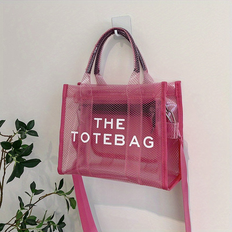 クリアメッシュ トートバッグ レディース 大容量 ショルダーバッグ 防水PVC インナーポーチ付き ビーチバッグ