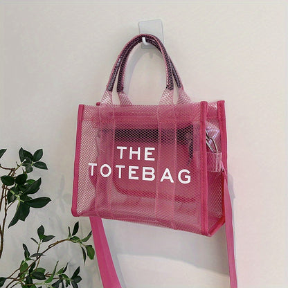 クリアメッシュ トートバッグ レディース 大容量 ショルダーバッグ 防水PVC インナーポーチ付き ビーチバッグ