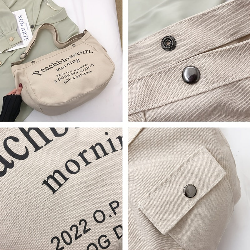 レター柄 キャンバス ホーボーバッグ ファッション 大容量 ショルダーバッグ カジュアル クロスボディ レディース