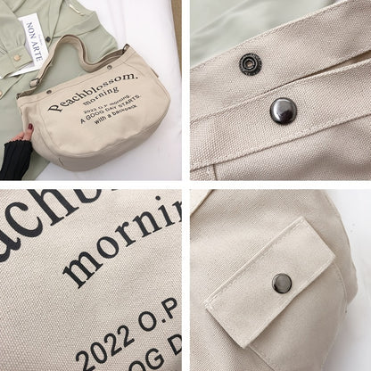 レター柄 キャンバス ホーボーバッグ ファッション 大容量 ショルダーバッグ カジュアル クロスボディ レディース