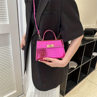 メタリック クロコ型押し ハンドバッグ ターンロック クロスボディバッグ レディース PUレザー フラップデザイン