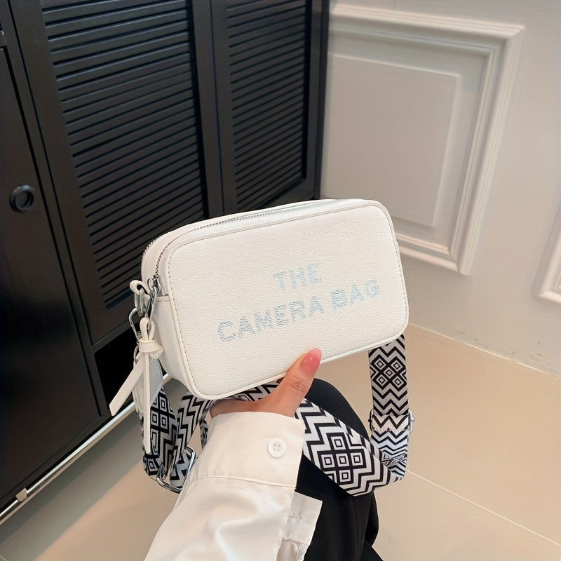 シンプルレター柄 ミニスクエア クロスボディバッグ どんなコーデにも合う ファスナーショルダー レディース カジュアルバッグ