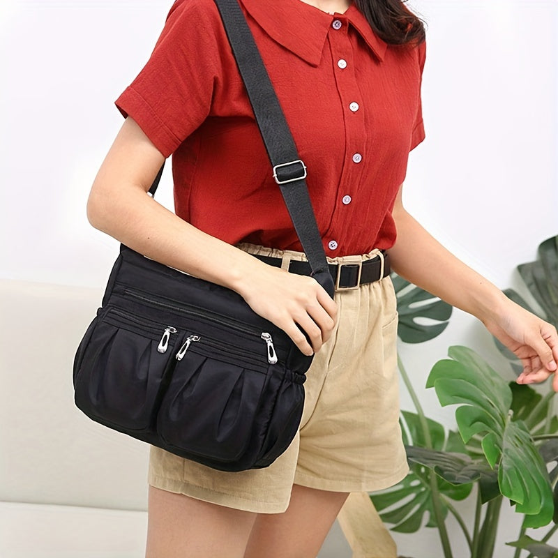 カジュアル ギャザー クロスボディバッグ レディース 多層収納 ポーチ 大容量 ナイロンショルダーバッグ